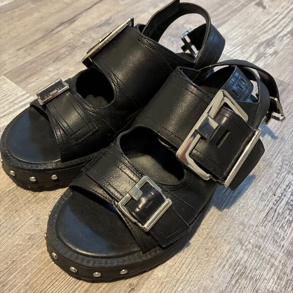 ASOS Finchley black leather chunky flat sandals with buckles - Picture 4 of 6